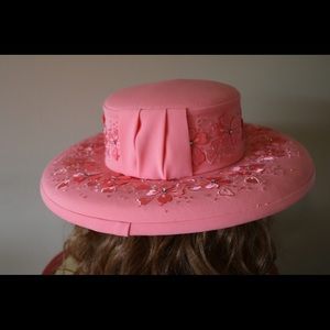 Salmon Pink Floral Derby Hat